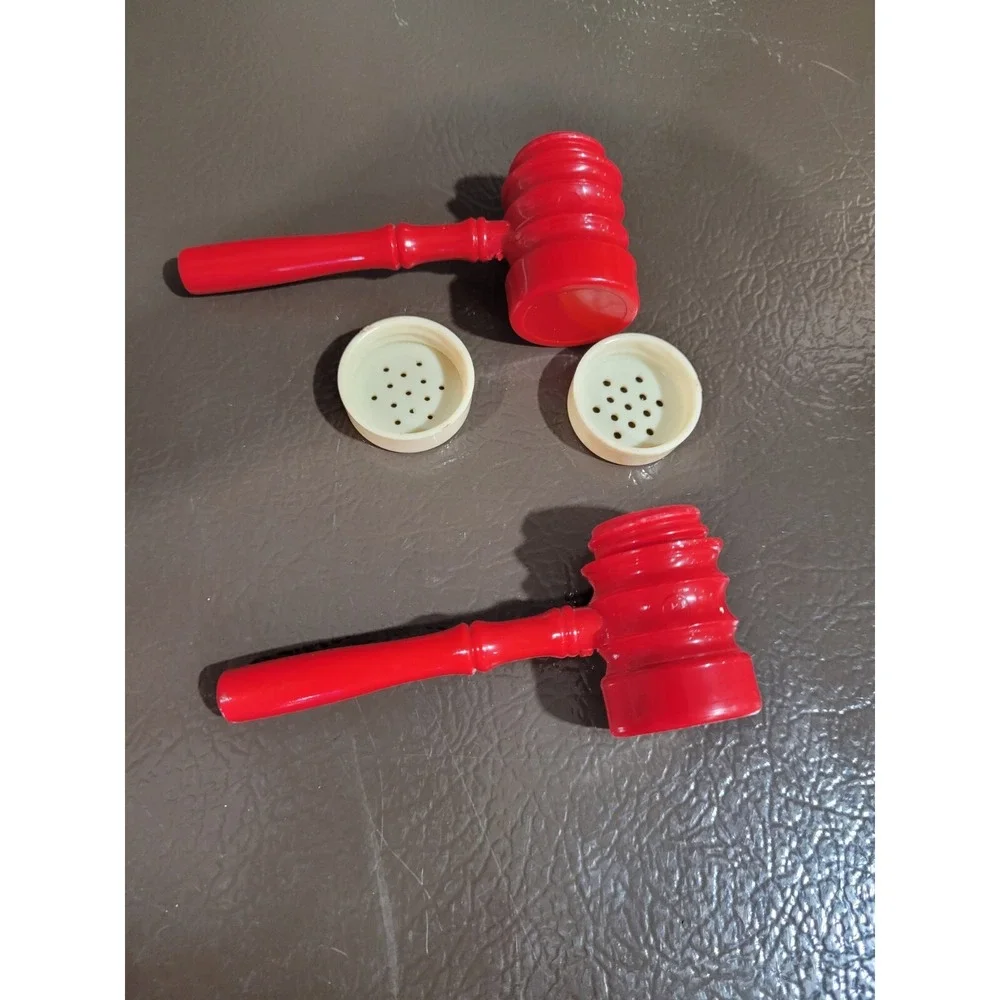 Vintage Gavel Salt Pepper Shakers Judges Court Mallet Red Plastic 3.5